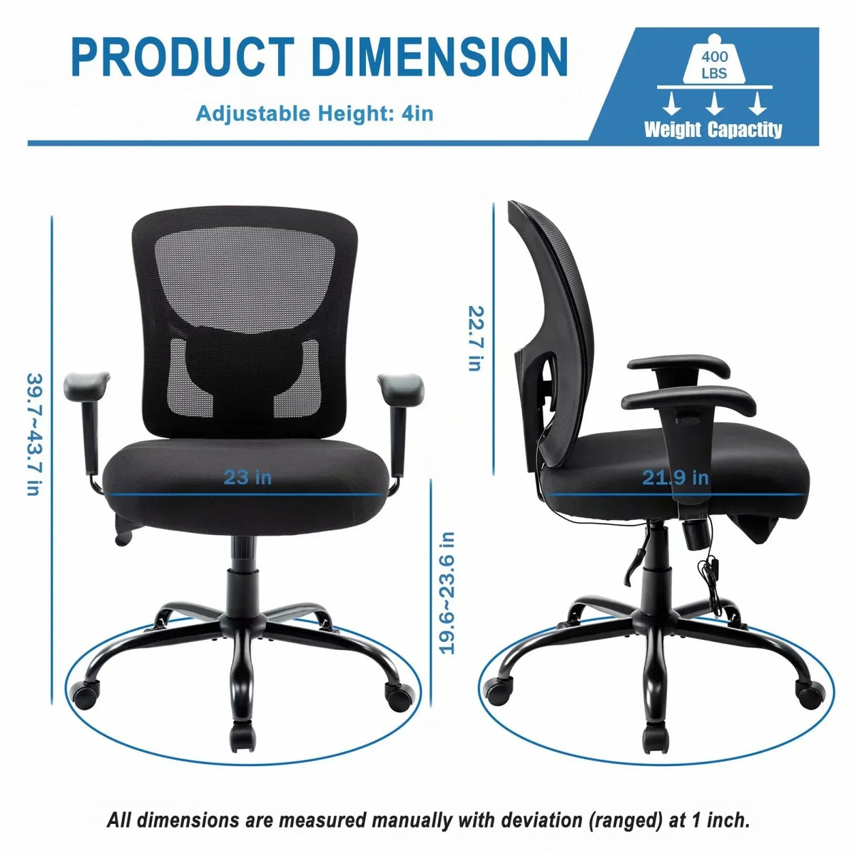 Bigroof Mesh Office Chair With Flip-Up Arms, Lumbar Support, Height Adjustable, Black