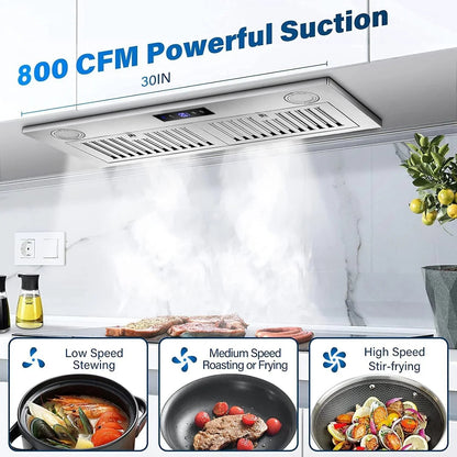 30 Inch Built-In Range Hood 800 CFM 3-Speed Touch Control