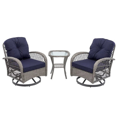 3-Piece Outdoor Swivel Rocker Patio Conversation Set - 360 Degree