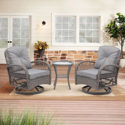 3-Piece Outdoor Swivel Rocker Patio Conversation Set - 360 Degree