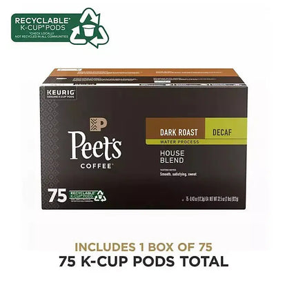 Peet's Coffee Decaf Dark Roast K-Cup Pods, House Blend, 75 Count