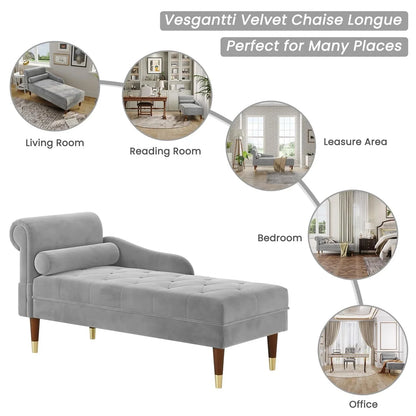 Vesgantti Velvet Chaise Lounge, 59 in, Grey