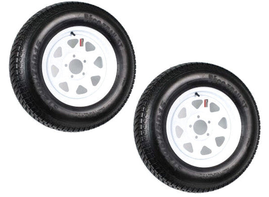 Trailer Tires On Rims ST205/75D15 Load Range C 5 Hole White Spoke - 2-Pack
