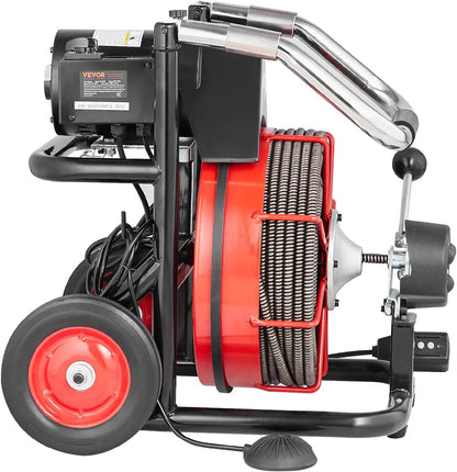 VEVOR Drain Cleaner Machine 100FT x 1/2 Inch, 550W, 8 Cutters, Red + Black