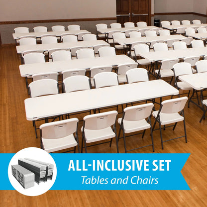 Lifetime Folding Table And Chair Set, 12 8-Foot Tables And 96 Chairs - Pack Of 108