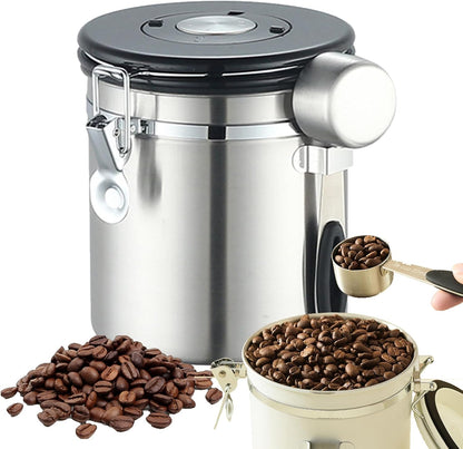 Coffee Storage Canister With Spoon, Date Tracker And One-Way Exhaust Valve - 1200ml, 1500ml, 1800ml