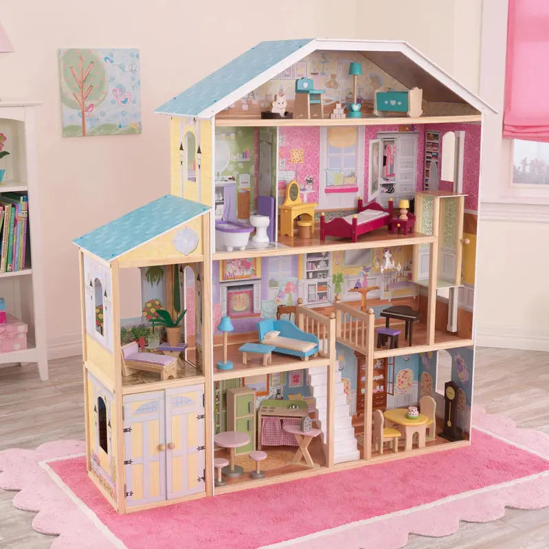 KidKraft Majestic Mansion Wooden Dollhouse 3-Level Playset With 34 Accessories