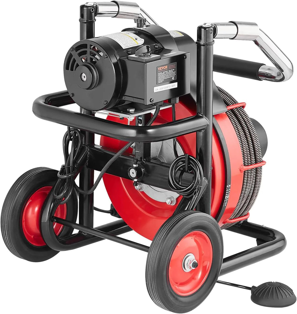 VEVOR Drain Cleaner Machine 100FT x 1/2 Inch, 550W, 8 Cutters, Red + Black