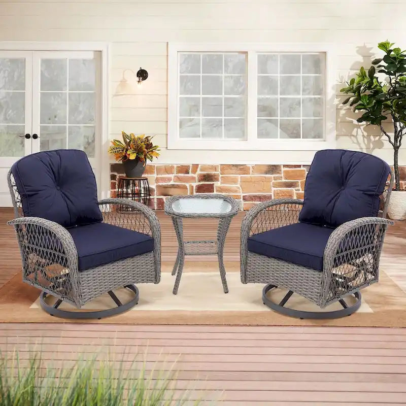 3-Piece Outdoor Swivel Rocker Patio Conversation Set - 360 Degree