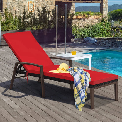 Costway 2 PCS Patio Rattan Chaise Lounge Chairs With Adjustable Backrest And Cushions - Red