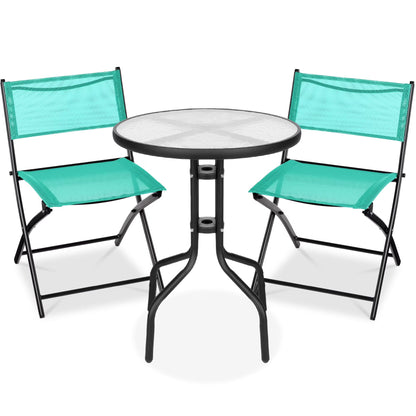 Best Choice Products 3-Piece Patio Bistro Dining Set With Glass Tabletop And Folding Chairs - Gray