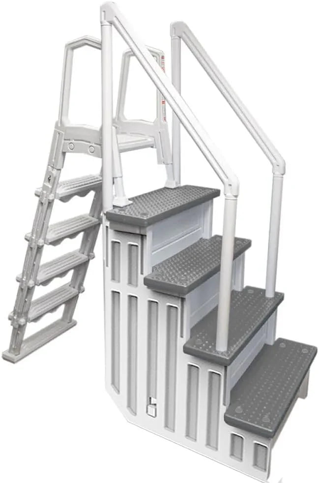 Aqua Select Anti-Slip In-Pool Steps, Gray, 28in W x 81in H, 300 lbs Capacity - For Above Ground Pools
