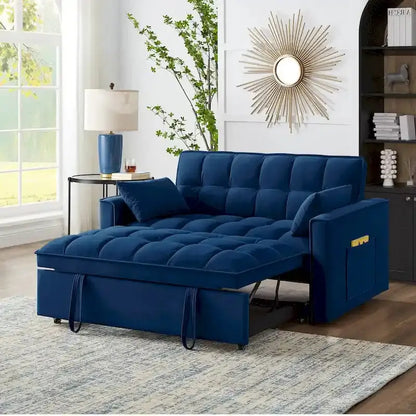 Velvet Pull-Out Sleeper Loveseat - Convertible Reclining Couch With Dual Side Storage Pockets