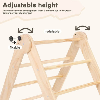 HARPPA Foldable 2-in-1 Wooden Pikler Triangle Climbing Arch With Ramp And Slide - Five Adjustable Angles