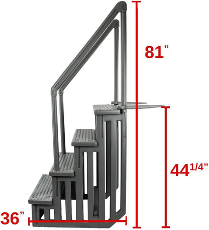 Aqua Select Anti-Slip In-Pool Steps, Gray, 28in W x 81in H, 300 lbs Capacity - For Above Ground Pools