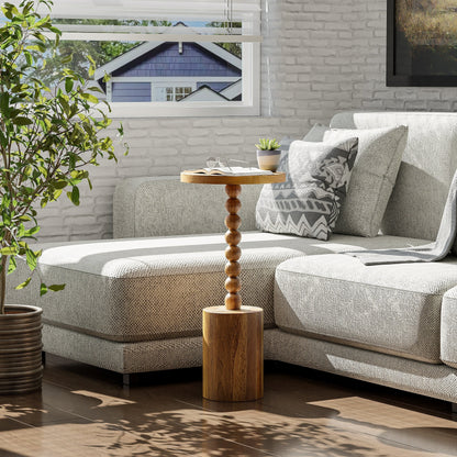 Wood Round Pedestal End Table With MDF Top And Solid Fir Wood Base