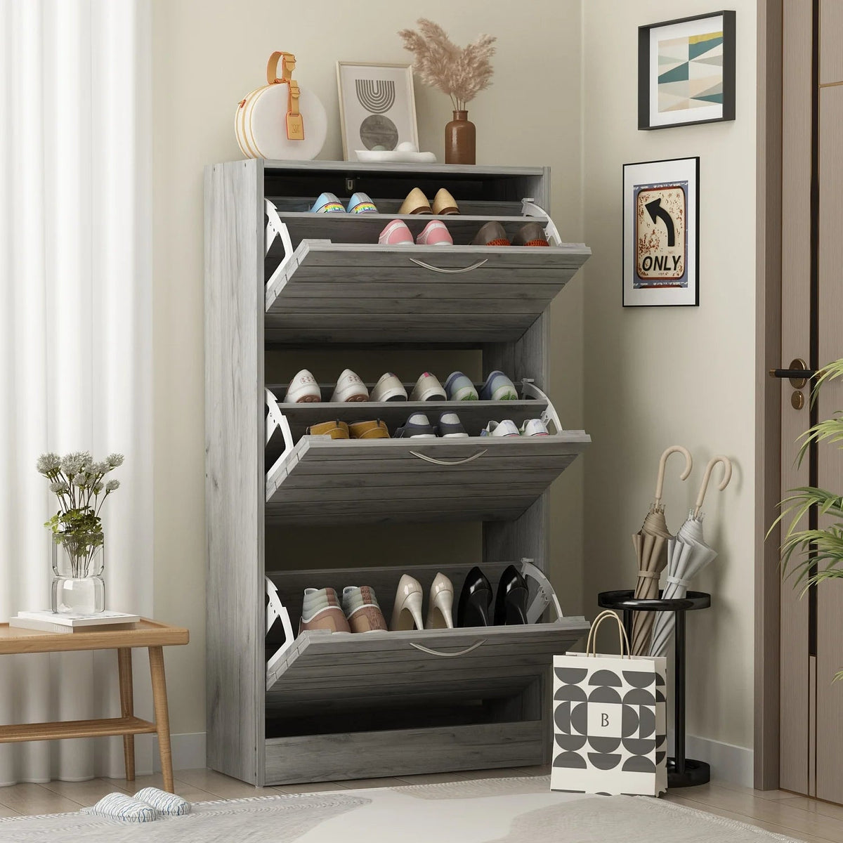 Modern Flip-Down Shoe Storage Cabinet