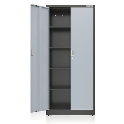 WORKPRO Metal Storage Cabinet With Locking Doors, Adjustable Shelves, Black, 71 Inches Tall - 31-1/2 x 15-3/4 Inch