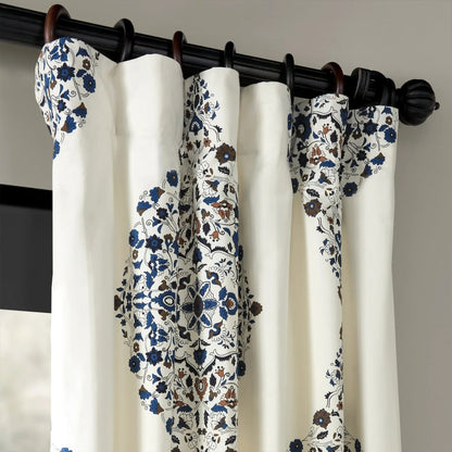 Medallion Damask Printed Cotton Room Darkening Curtain Panel, 1 Piece, 50 in W x 84/96/108/120 in L