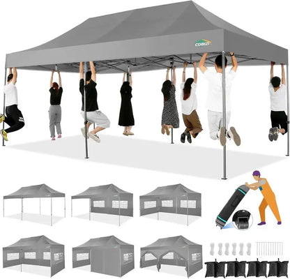 COBIZI 10x20 ft Commercial Pop-Up Canopy Tent With 6 Sidewalls And Roller Bag