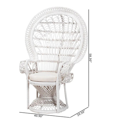 Kallima Peacock Accent Chair, White Natural Rattan, 40.90 w x 29.50 d x 58.70 h - Kallima