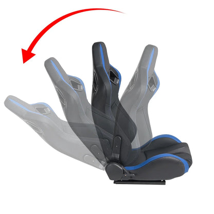 Universal Racing Bucket Seats, Pair With Dual Lock Sliders, Black With Blue PVC Leather, 36.6 x 21.6 x 21.6 in