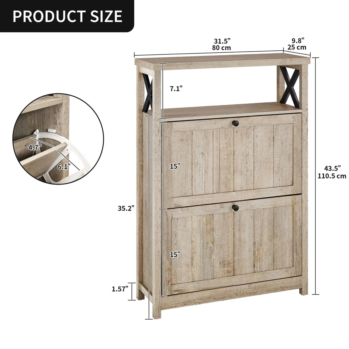 Shoe Storage Cabinet Organizer With 2 Compartments, 9.8 x 31.5 x 43.5 Inches