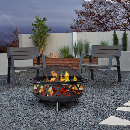 SUNCREAT 42-Inch Wood Burning Patio Fire Pit, Black, 42.1 Inch Diameter x 25.2 Inch High