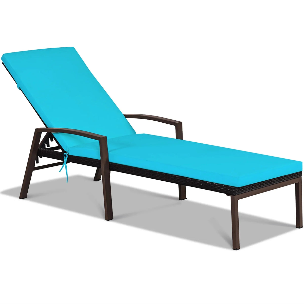 Costway 2 PCS Patio Rattan Chaise Lounge Chairs With Adjustable Backrest And Cushions - Red