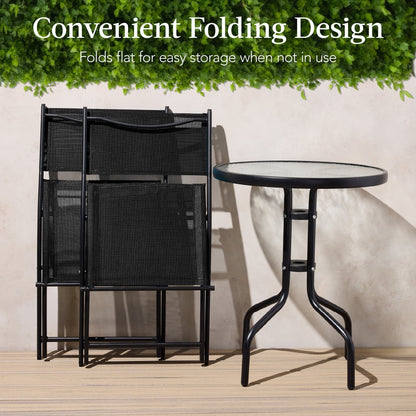 Best Choice Products 3-Piece Patio Bistro Dining Set With Glass Tabletop And Folding Chairs - Gray