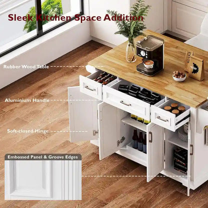 Kitchen Island Cart With Wood Drop Leaf, 54.1 x 29.5 x 35.9 Inches, White