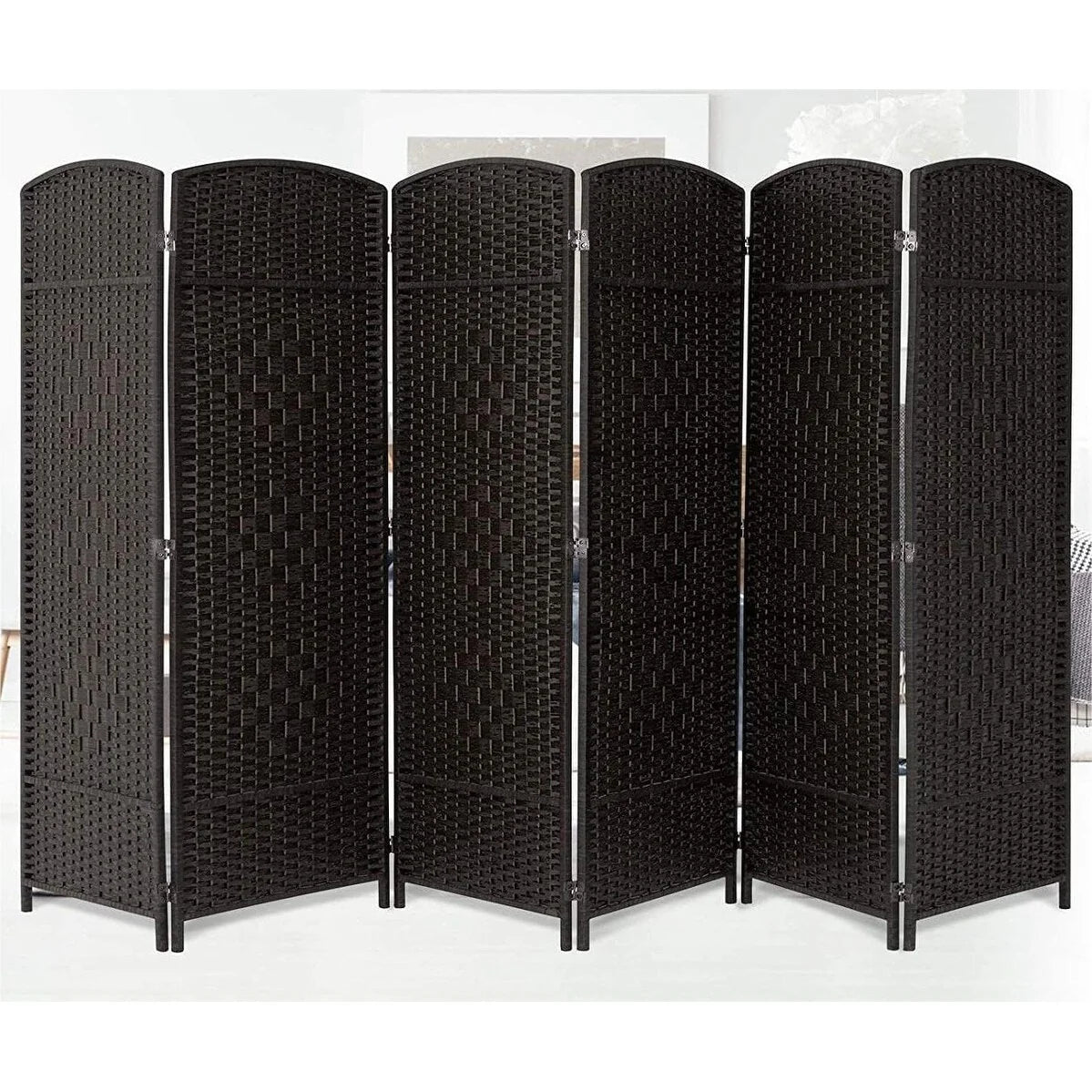 Freestanding Folding Woven Fiber Room Divider Privacy Screen - 6 Ft Tall