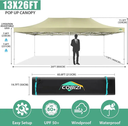 COBIZI 10x20 ft Commercial Pop-Up Canopy Tent With 6 Sidewalls And Roller Bag