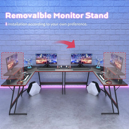 L-Shaped Gaming Computer Corner Desk With Monitor Stand - 220 lbs Capacity