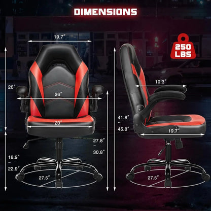 Ergonomic Computer Gaming Chair With PU Leather, Lumbar Support, And Flip-Up Armrests