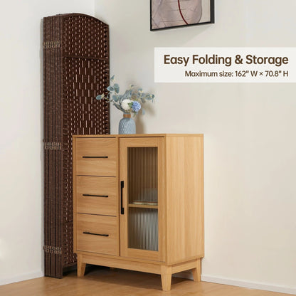 Freestanding Folding Woven Fiber Room Divider Privacy Screen - 6 Ft Tall