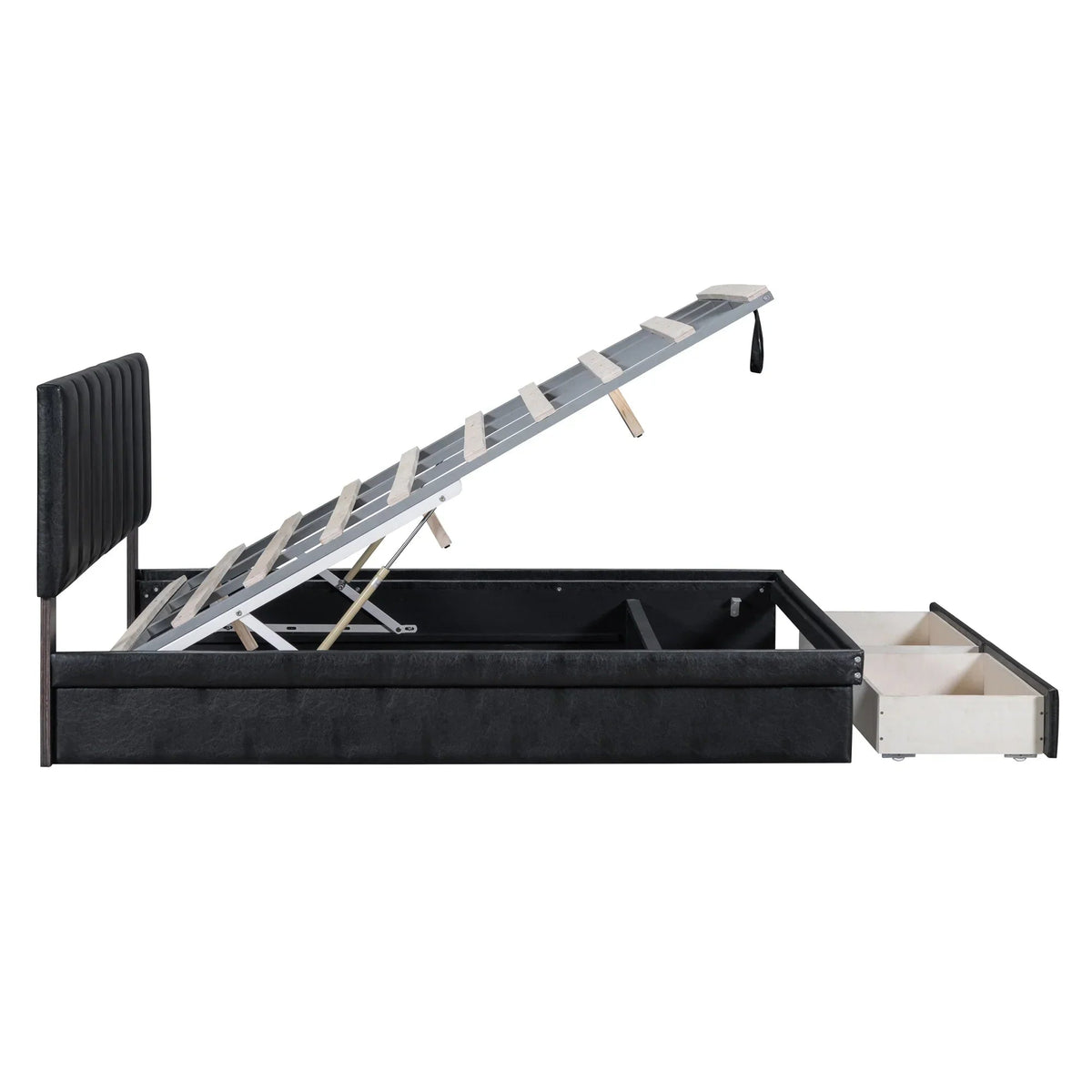 Roomfitters Full Size Upholstered Platform Bed With Hydraulic Storage System, 2 Drawers, Black - 78in L x 60.6in W x 37.8in H