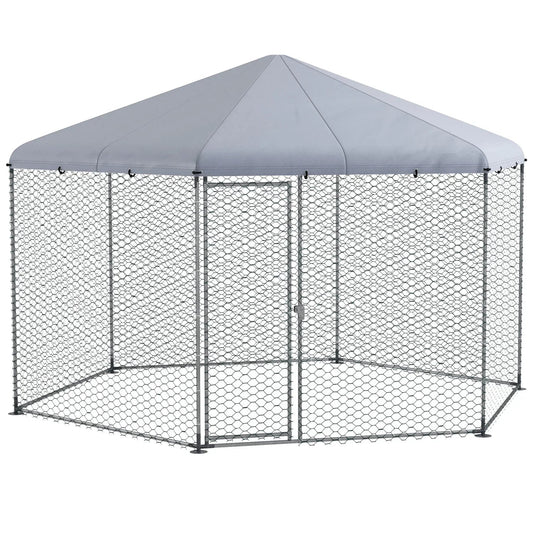 PawHut Large Metal Coop Run With Waterproof Anti-UV Cover, 13 ft x 11.4 ft x 8.6 ft