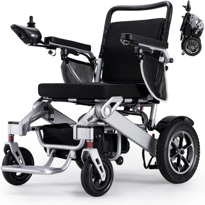VERPAL Foldable Power Wheelchair, 25 Miles, 500W Dual Motors, 38in D x 25in W x 37in H - Silver Gray
