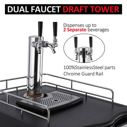 Dual-Tap Stainless Steel Beer Kegerator, 170L With Drip Tray