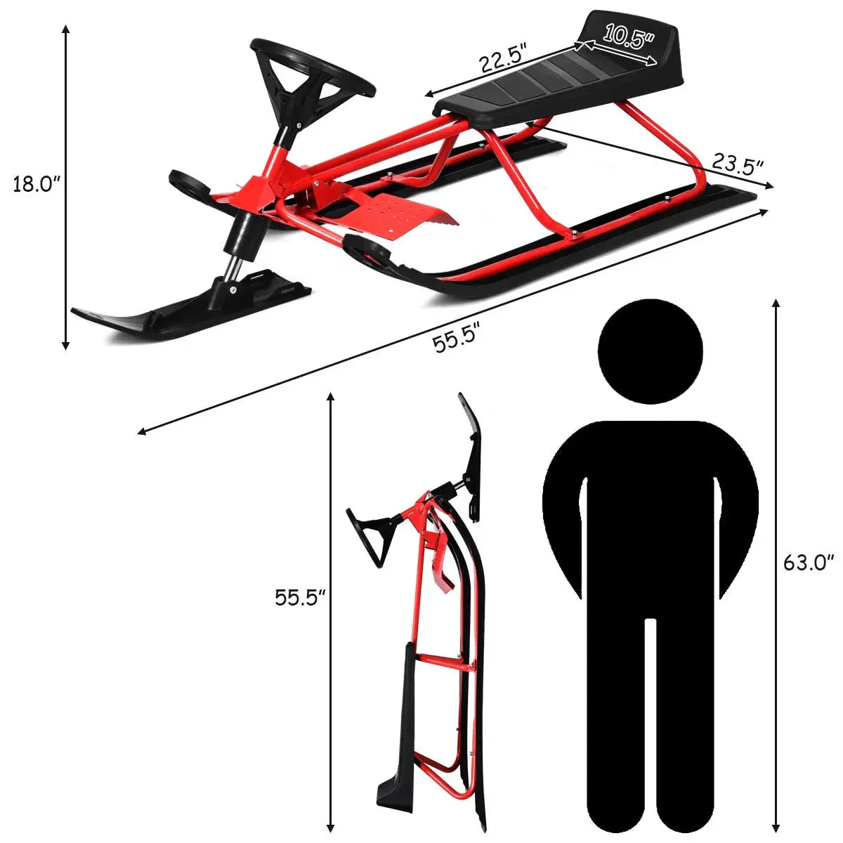 Snow Racer Ski Sled Slider Board With Twin Brakes