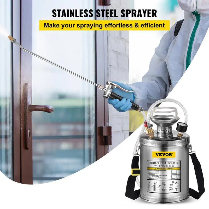 VEVOR 1-Gallon Stainless Steel Hand-Pumped Garden Sprayer With Adjustable Nozzle