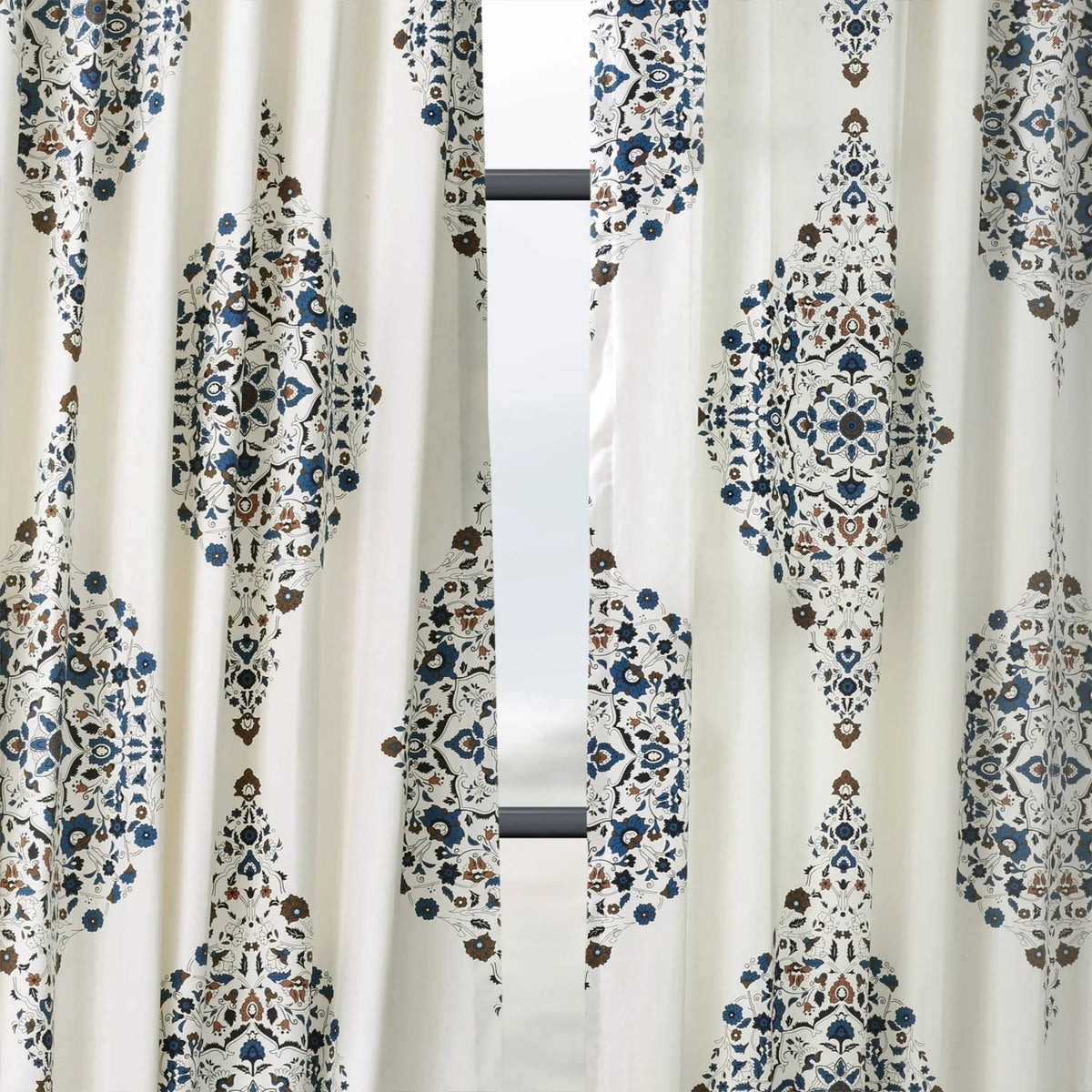 Medallion Damask Printed Cotton Room Darkening Curtain Panel, 1 Piece, 50 in W x 84/96/108/120 in L
