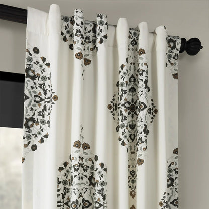 Medallion Damask Printed Cotton Room Darkening Curtain Panel, 1 Piece, 50 in W x 84/96/108/120 in L