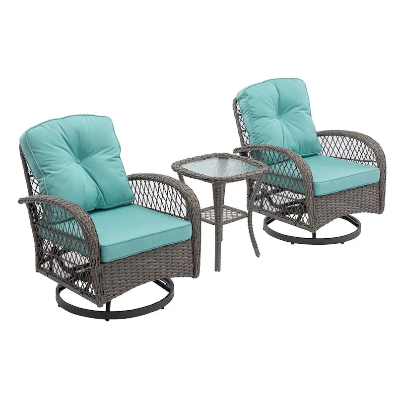 3-Piece Outdoor Swivel Rocker Patio Conversation Set - 360 Degree