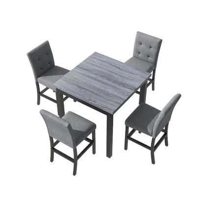 5 Piece Counter Height Wood Dining Set With Rectangle Table And 4 Upholstered High-Back Chairs - 35.4x35.4x36in