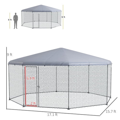 PawHut Metal Chicken Coop Run With Waterproof Anti-UV Cover, 17 ft x 15.7 ft x 9 ft
