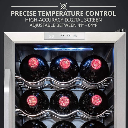 18 Bottle Compressor Wine Cooler Refrigerator With Lock, 41F-64F Digital Temperature Control