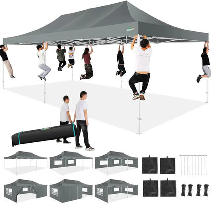 COBIZI 10x20 ft Commercial Pop-Up Canopy Tent With 6 Sidewalls And Roller Bag