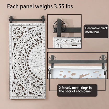 Set Of 2 Distressed Ivory White Wood Flower Wall Art With Black Accents - 33.1in H x 14.6in W